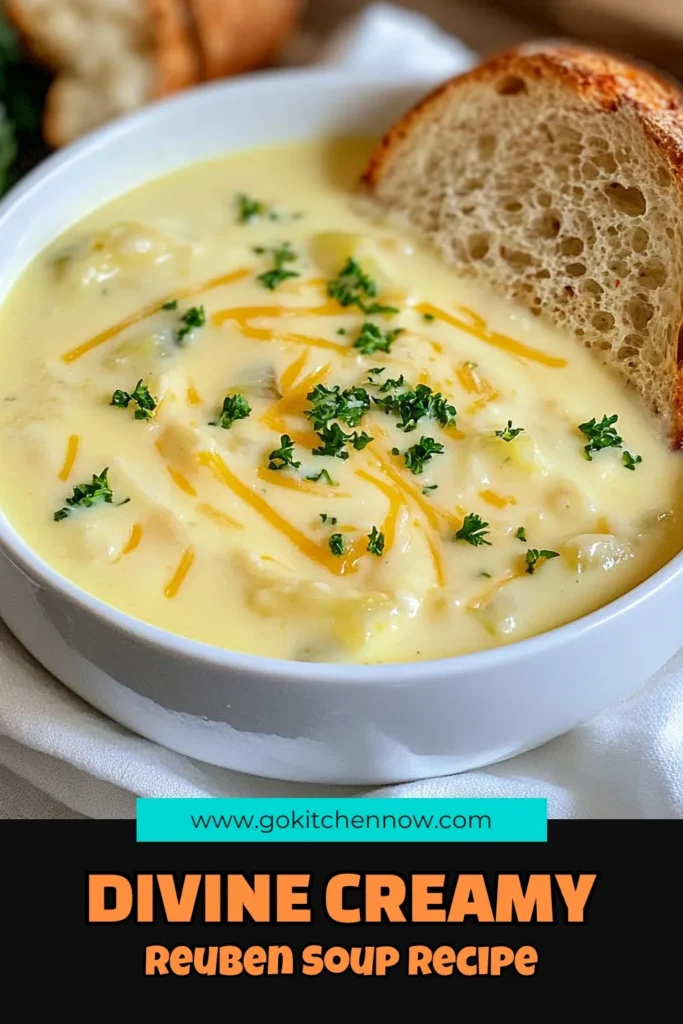 Discover the ultimate comfort food with this easy Reuben soup recipe! This creamy soup with corned beef combines tender vegetables, hearty sauerkraut, and melted Swiss cheese for a deliciously satisfying meal. Perfect for cozy nights, this Reuben soup is sure to impress. Ready in just 40 minutes, it's a must-try for soup lovers! Save and share this hearty recipe that offers a twist on classic flavors. #ReubenSoup #ComfortFood #SoupRecipes #EasyCooking