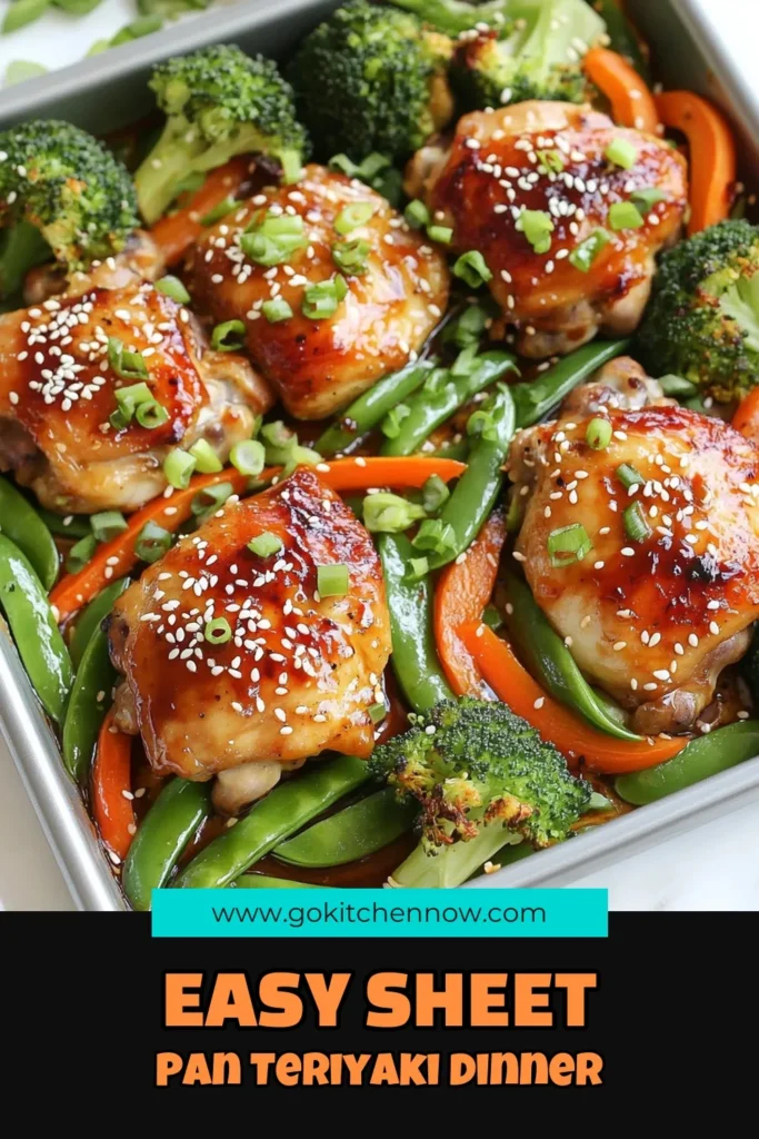 Discover the flavor-packed Sheet Pan Teriyaki Chicken & Veggies, an easy teriyaki chicken recipe that your whole family will love! This one pan chicken and veggies dinner features tender chicken thighs, fresh broccoli, and vibrant bell peppers, all roasted to perfection. Enjoy a healthy sheet pan dinner that’s ready in just an hour. Save this recipe for a delicious weeknight meal! #SheetPanTeriyakiChicken #EasyTeriyakiChickenRecipe #HealthyDinner #OnePanMeals