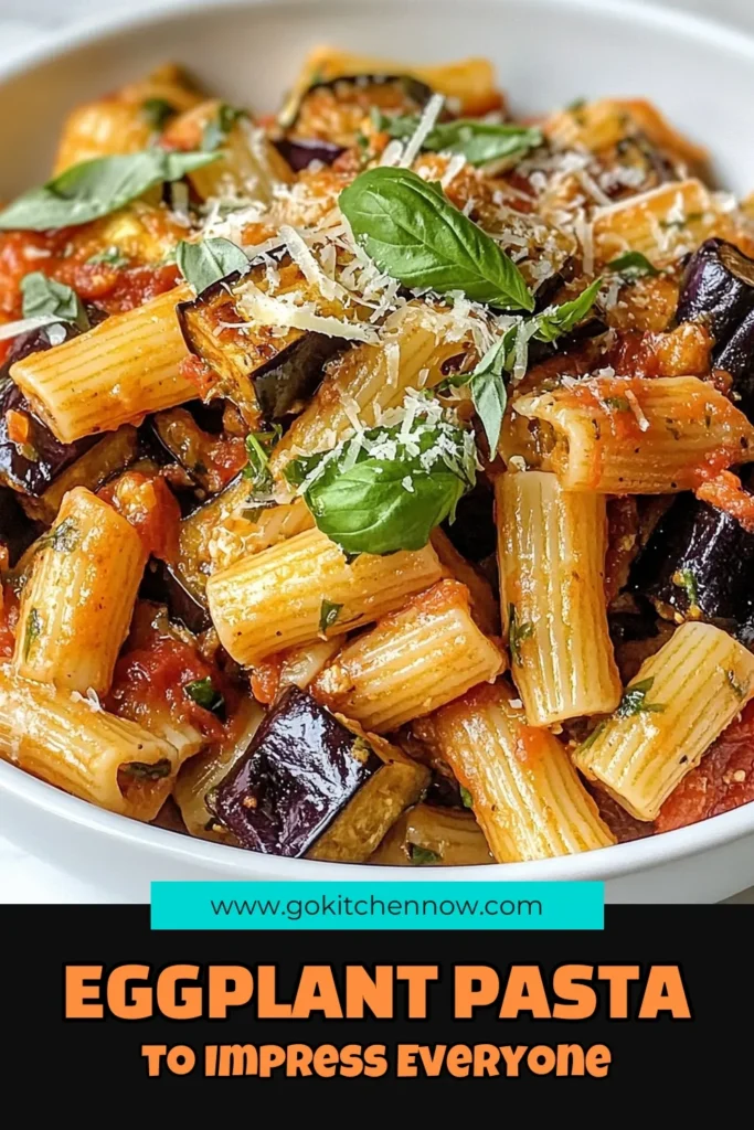 Discover the deliciousness of roasted eggplant pasta with this easy eggplant recipe! Perfect for a healthy meal, this vegetarian pasta recipe combines roasted eggplant, crushed tomatoes, and fresh herbs for a flavorful dish. Enjoy a satisfying bowl of pasta with crushed tomatoes that will impress everyone at the dinner table. Save this healthy pasta dish for your next meal! #RoastedEggplantPasta #VegetarianRecipes #HealthyEating #PastaLovers