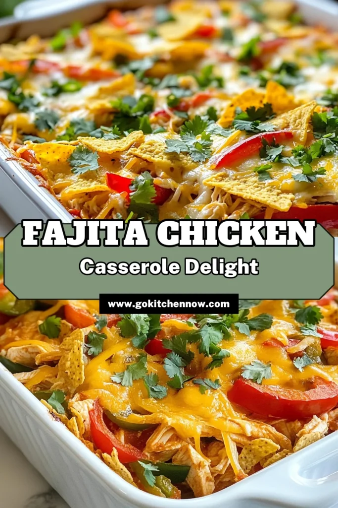 Looking for an easy chicken dinner? Try this delicious Fajita Chicken Casserole! This one-pan chicken bake combines seasoned shredded chicken, colorful bell peppers, black beans, corn, and cheesy goodness. Perfect for busy weeknights, this chicken casserole recipe is sure to please the whole family. Bake it to perfection for a satisfying meal. Don’t forget to save this cheesy chicken fajitas dish for later! #FajitaChickenCasserole #EasyChickenDinner #OnePanDinner #CheesyFajitas