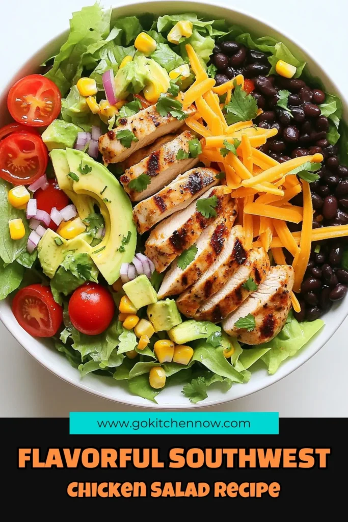 Savor the flavors of a refreshing Southwest Chicken Salad Bowl that's perfect for any meal! Packed with grilled chicken, crisp romaine, zesty lime dressing, and a crunchy finish of tortilla strips, this salad is a delightful blend of taste and nutrition. Ready in just 15 minutes, it's a quick and healthy option for your lunch or dinner. Click through to explore this mouthwatering recipe and brighten up your meal rotation! #SouthwestChickenSalad #HealthyEating #QuickRecipes #SaladIdeas