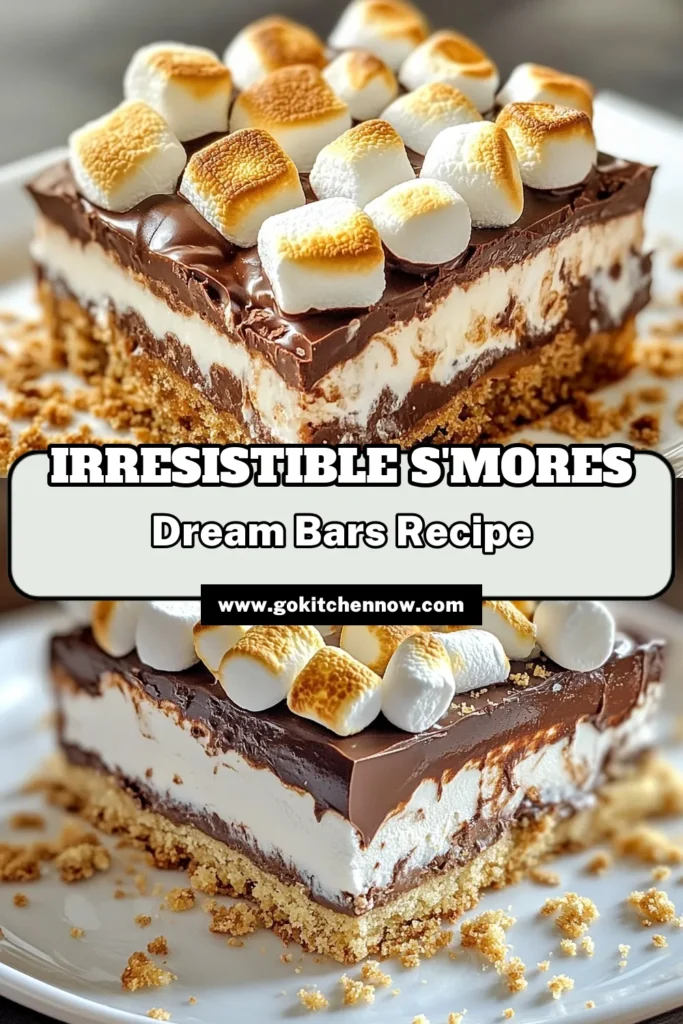 Indulge in the ultimate S'mores Dream Bars recipe, an easy s'mores dessert that will satisfy your cravings! These chocolate marshmallow bars are perfect for any occasion and require no baking! Made with graham cracker crumbs, cocoa powder, and melted chocolate, they are a delicious treat everyone will love. Try making these no-bake s'mores bars today, and enjoy a taste of summer. Save this recipe for a sweet delight! #SmoreBars #DessertRecipes #NoBakeDessert #ChocolateLovers