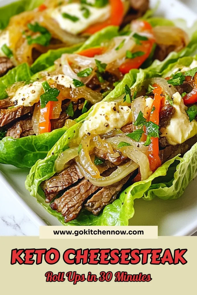 Discover the delicious world of Keto Philly Cheesesteak Roll Ups! These low carb roll ups make a perfect quick meal with creamy cream cheese steak wraps that are not just tasty but healthy too. In just 30 minutes, you can enjoy easy keto recipes packed with flavor. Perfect for lunch or dinner, these roll ups are a must-try! Get ready to savor this healthy Philly cheesesteak delight. Save this recipe for your next keto meal! #KetoRecipes #LowCarb #HealthyEating #PhillyCheesesteak