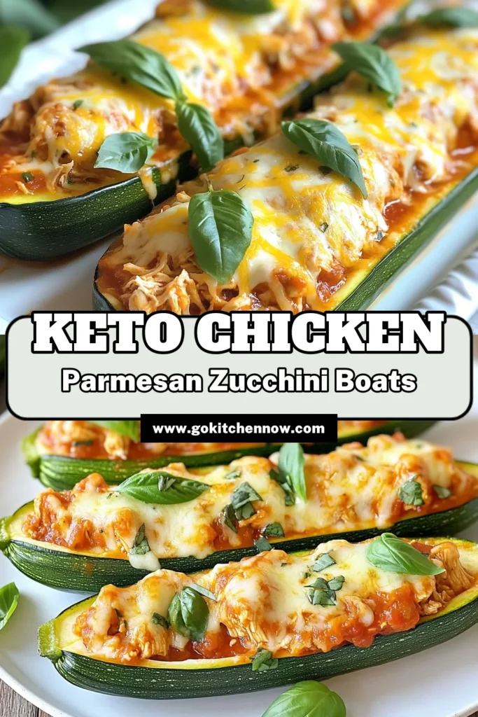 Discover the deliciousness of Keto Chicken Parmesan Zucchini Boats! This easy low carb zucchini recipe combines tender zucchinis, shredded chicken, and a flavorful sugar-free marinara sauce for a healthy chicken dinner that everyone will love. Perfect for meal prep or weeknight dinners, these keto zucchini boats are a satisfying choice. Try this Chicken Parmesan recipe today and enjoy a guilt-free meal! Save for later! #KetoZucchiniBoats #LowCarbRecipes #HealthyDinner #KetoCooking