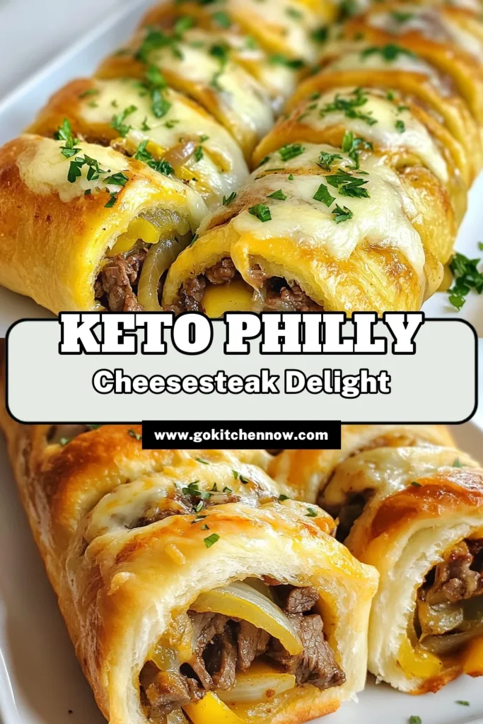 Indulge in these Keto Philly Cheesesteak Rolls, a delicious twist on your favorite flavors! Perfect for a low carb dinner, these Low Carb Cheesesteak Rolls feature savory shaved beef, bell peppers, and rich cheese, all wrapped in a delightful almond flour crust. Dive into this easy recipe for a satisfying meal that fits your Keto lifestyle. Don't miss out—save this idea for your next meal! #KetoPhillyCheesesteak #LowCarbCheesesteakRolls #ShavedBeefRecipes #KetoDinnerIdeas