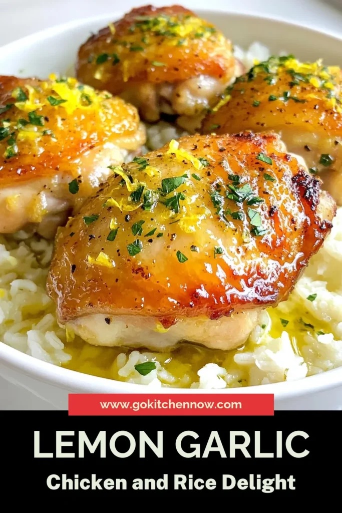 Indulge in this Zesty Lemon Garlic Chicken that perfectly pairs with Fluffy Rice for a delightful Easy Lemon Chicken Dinner. This Garlic Chicken Thighs Recipe is a must-try for a busy weeknight. Enjoy a one-pan meal that's packed with flavor and requires minimal cleanup! Whip up this delicious One-Pan Chicken and Rice and impress your family with every bite. Save this recipe for your next dinner! #LemonChicken #GarlicChicken #OnePanMeal #EasyDinnerRecipes
