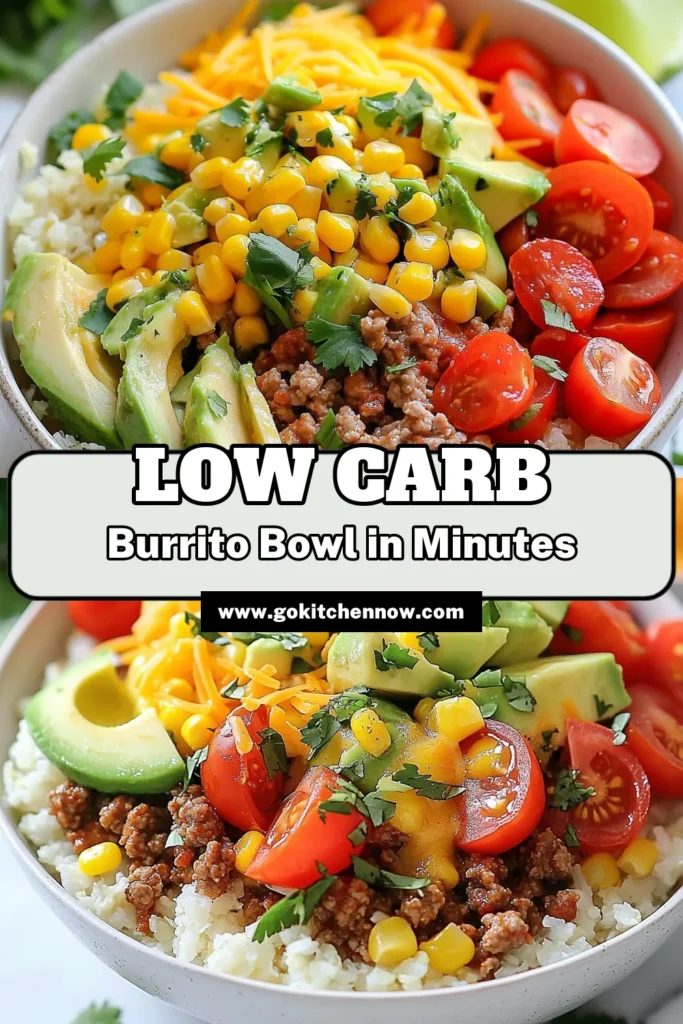 Looking for a delicious low-carb meal prep option? Try this low-carb burrito bowl packed with flavor and nutrition! Featuring a simple cauliflower rice recipe, ground turkey, and fresh veggies, it's a perfect healthy meal prep idea. Great for busy weeks, these turkey burrito bowls are easy to assemble and can be stored for days. Enjoy a tasty, nutritious meal anytime. Save this recipe and elevate your meal prep game! #LowCarbBurritoBowl #MealPrepRecipes #HealthyMealPrepIdeas #CauliflowerRiceRecipe
