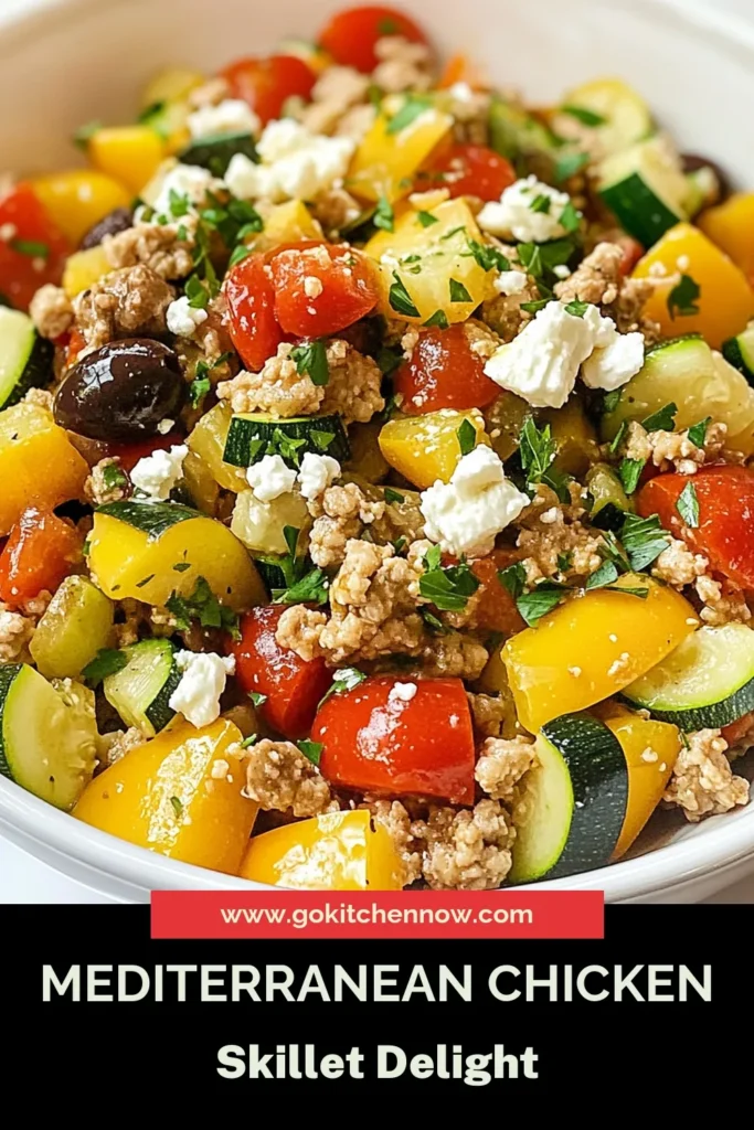 Discover this delicious Mediterranean ground chicken recipe for an easy and healthy skillet meal! Packed with flavors from feta and olives, this ground chicken dinner idea is perfect for weeknight cooking. With vibrant veggies and aromatic herbs, it’s a must-try for fans of easy Mediterranean recipes. Elevate your dinner routine today—save this recipe! #HealthyMeals #SkilletRecipes #MediterraneanDiet #GroundChickenRecipes