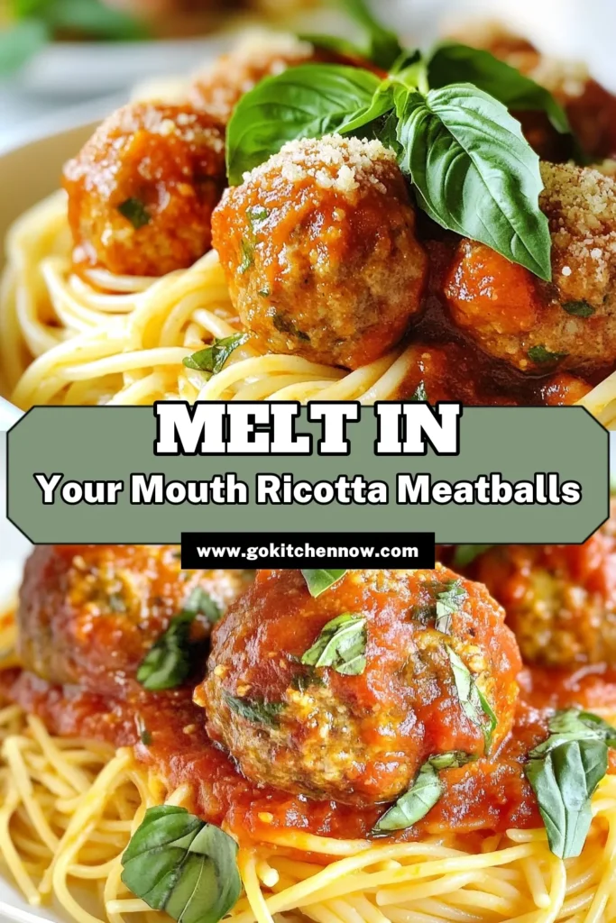 Discover the ultimate ricotta meatballs recipe that will elevate your dinner experience! These homemade meatballs with ricotta are incredibly tender and flavorful, thanks to fresh ricotta cheese and a blend of savory spices. This easy meatball recipe comes together quickly and features baked meatballs in marinara sauce that are perfect for any occasion. Save this recipe for a delicious family meal tonight! #RicottaMeatballs #EasyDinner #HomemadeMeatballs #ComfortFood
