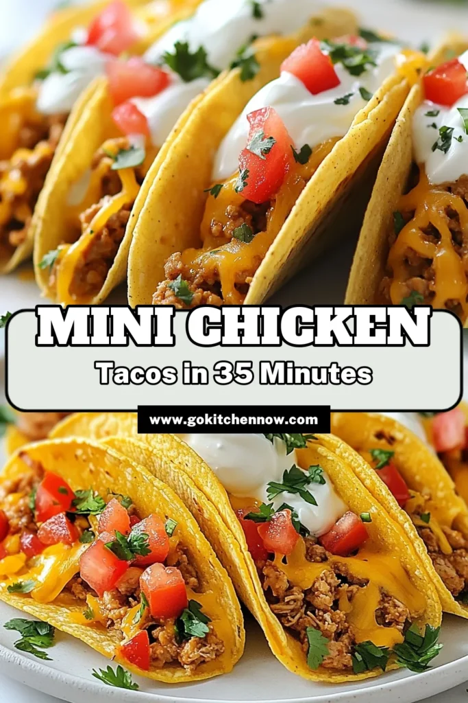 Looking for a fun and tasty dinner idea? Try these mini baked chicken tacos! This easy taco recipe features ground chicken, melting cheese, and flavorful spices. Perfect for taco night, these baked tacos with cheese are sure to please everyone at the table. With just 35 minutes to prepare, you'll want to save this ground chicken tacos recipe for your next family meal. Click to discover this delicious recipe! #MiniBakedChickenTacos #TacoNightIdeas #EasyTacoRecipe #BakedTacosWithCheese
