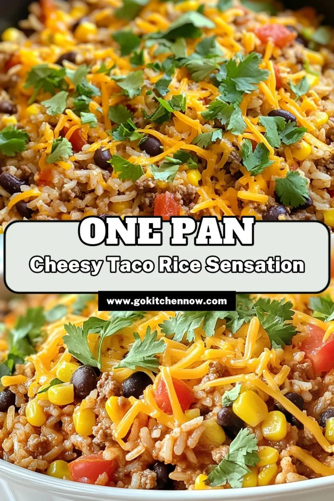 Discover the deliciousness of our Cheesy Taco Rice Skillet, the ultimate easy taco skillet recipe perfect for busy nights! This one pan taco rice features ground beef and a blend of savory ingredients, making it a quick family dinner recipe you'll adore. Ready in just 40 minutes, it's not just a meal—it's a flavor-packed experience. Try it today and savor the goodness! Save this recipe for later! #CheesyTacoRiceSkillet #EasyTacoSkilletRecipe #OnePanTacoRice #QuickFamilyDinnerRecipe