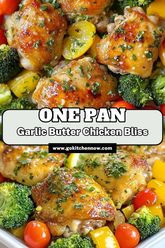 Discover the ultimate garlic butter chicken recipe with our Sheet Pan Garlic Butter Chicken and Veggies! This easy garlic chicken dinner features juicy roasted chicken thighs with veggies like broccoli, cherry tomatoes, and bell peppers. Perfect for a quick weeknight meal, this healthy chicken and vegetable medley is both delicious and nutritious. Try it tonight for a wholesome family feast! Save this recipe now! #GarlicButterChicken #SheetPanDinner #HealthyMeal #EasyRecipes