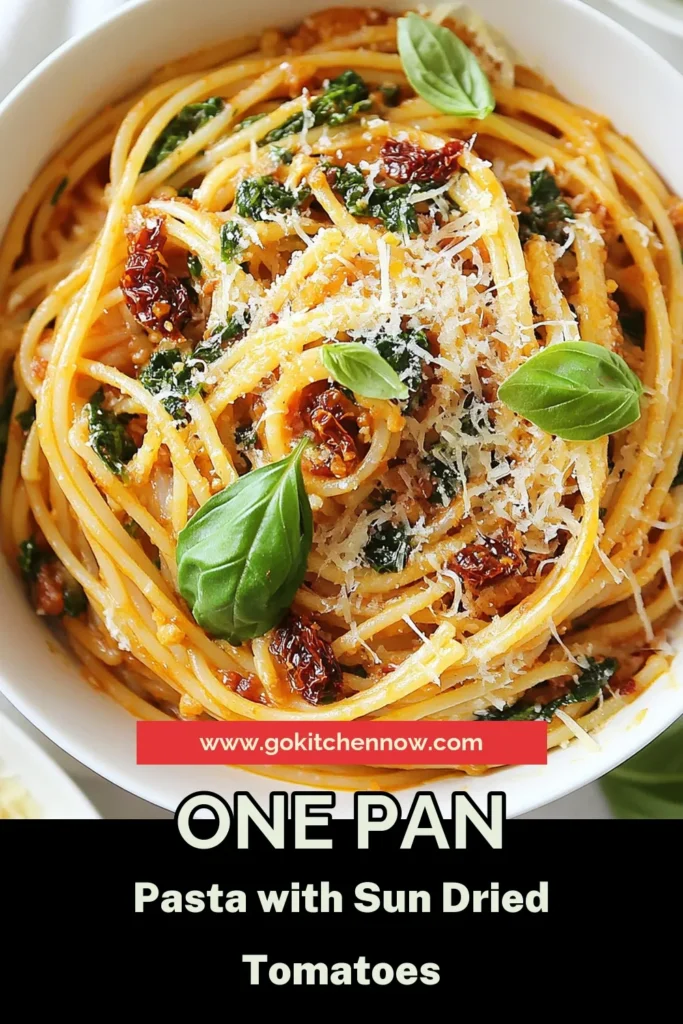 Discover the deliciousness of sun-dried tomato pasta with this easy one-pan pasta recipe! Ready in just 25 minutes, it's the perfect choice for quick pasta dishes. This vegetarian spaghetti recipe features flavorful sun-dried tomatoes, garlic, and baby spinach, creating a delightful meal for any occasion. Try this easy pasta meal today and savor every bite! Save this recipe for future deliciousness! #OnePanPasta #SunDriedTomatoPasta #QuickPastaDishes #VegetarianSpaghettiReceipes