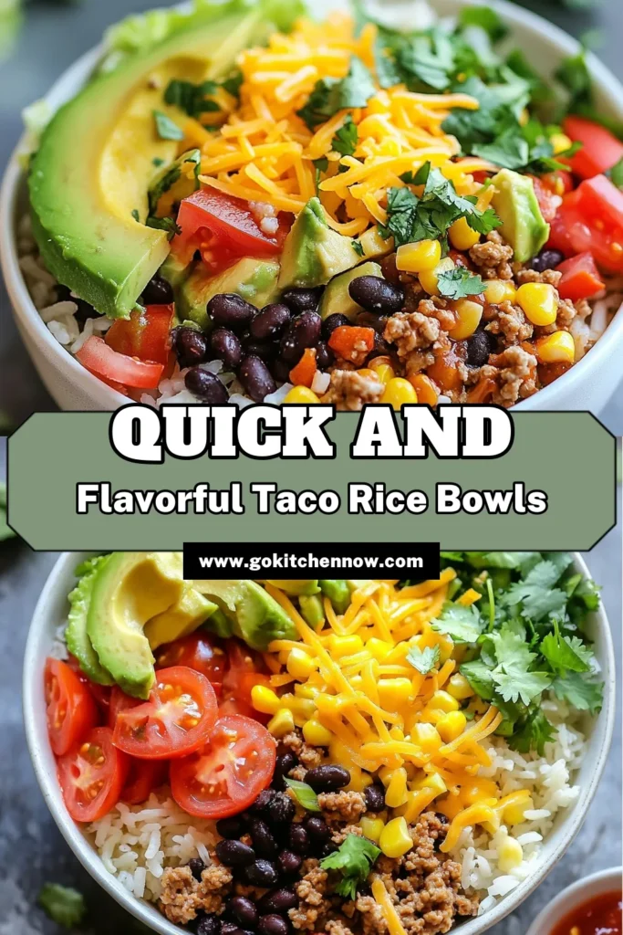 Discover the perfect weeknight meal with these easy taco rice bowls! This healthy taco recipe can be made with ground turkey or transformed into a vegetarian taco rice dish with black beans. Ready in just 30 minutes, this quick dinner recipe is a crowd-pleaser that everyone will love. Perfect for busy nights, these bowls are packed with flavor and nutrition. Save this recipe for your next family dinner! #TacoRiceBowls #HealthyRecipes #QuickDinner #EasyTacos