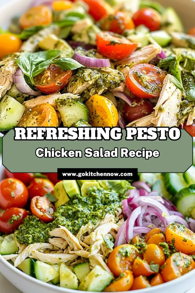 Discover the deliciousness of this Healthy Pesto Chicken Salad! This easy healthy chicken salad combines shredded chicken with fresh veggies and creamy avocado for a nutritious meal. Perfect for meal prep, this pesto chicken salad recipe will keep you satisfied and energized. Try this avocado chicken salad for a delightful twist on classic flavors. Save this recipe for a quick and healthy option! #HealthyChickenSalad #PestoChickenSaladRecipe #EasyHealthySaladRecipes #ShreddedChickenSalad