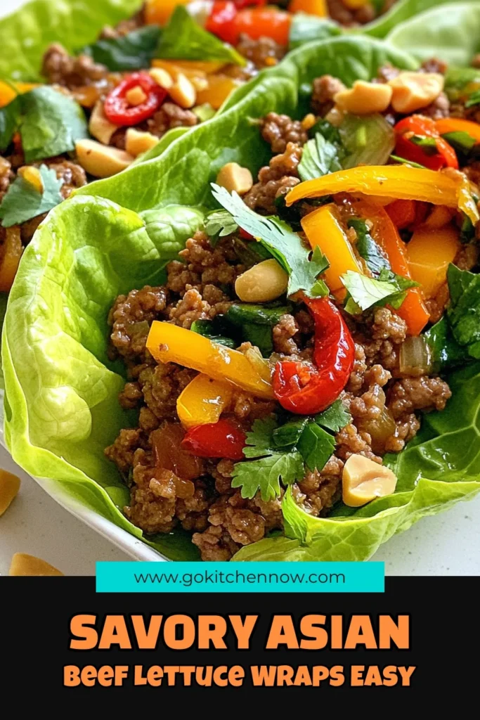 Discover a delicious and healthy twist on dinner with these savory Asian ground beef wraps! This easy Asian dinner recipe features low sodium soy sauce beef balanced with vibrant vegetables in crisp lettuce leaves. Perfect for a quick meal, this savory lettuce wraps recipe is guilt-free and satisfying. Try this healthy ground beef recipe tonight and enjoy flavorful bites! Don’t forget to save for later! #AsianGroundBeefWraps #HealthyDinner #LowSodium #EasyRecipes