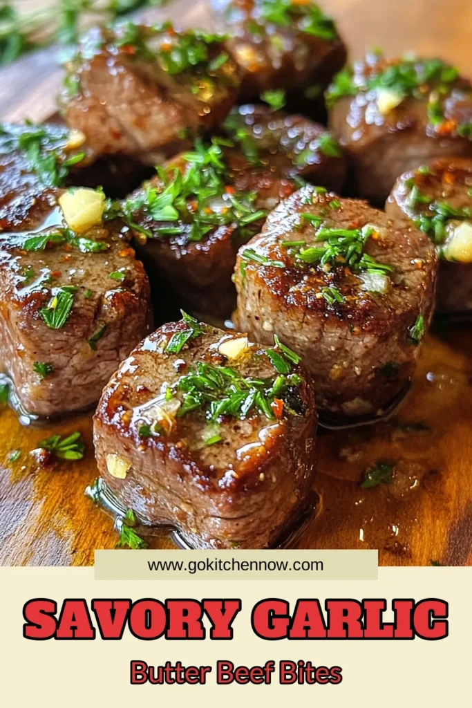 Indulge in these mouthwatering garlic butter beef bites, perfect for your next gathering! This savory beef recipe features tender beef tenderloin bites, sautéed to perfection in a rich garlic butter sauce. Ready in just 20 minutes, these quick beef appetizers are sure to impress. Try them today and elevate your appetizer game! Save this recipe and make every occasion delicious. #BeefBites #GarlicButter #QuickAppetizers #SavoryRecipes