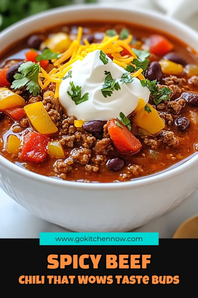 Craving something hearty? Try this ultimate spicy beef chili recipe! It's an easy beef chili with beans that's perfect for dinner. Packed with flavor, this homemade spicy chili features tender ground beef, kidney and black beans, and vibrant spices. Don't forget to explore spicy chili toppings ideas like cheese and jalapeños to enhance each bowl! Save this recipe for a delicious weeknight meal your family will love. #ChiliRecipe #SpicyFood #DinnerIdeas #BeefChili
