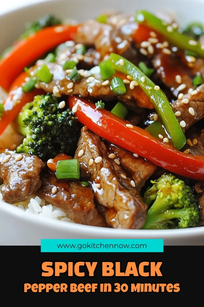 Looking for a quick and delicious meal? Try our spicy beef stir fry featuring a mouthwatering black pepper beef recipe. This easy beef stir fry combines tender beef sirloin, vibrant bell peppers, and crisp broccoli, all served over fluffy jasmine rice. Perfect for weeknight dinners, this dish is packed with flavor and takes just 30 minutes to prepare. Save this recipe for your next meal planning! #SpicyBeefStirFry #BlackPepperBeef #StirFryWithBroccoli #EasyBeefStirFry