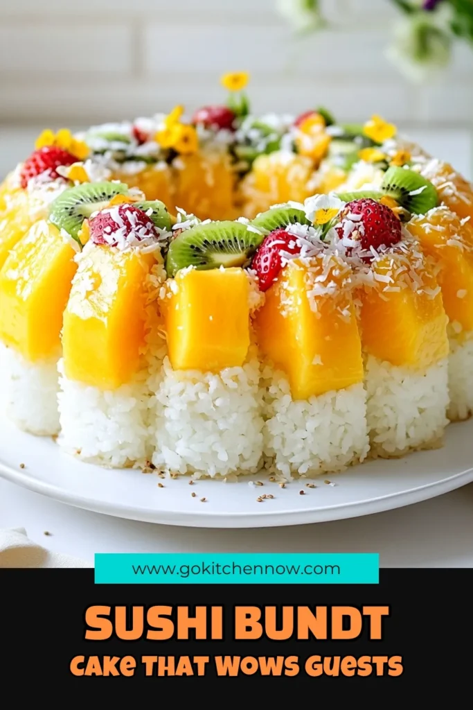 Discover the exciting world of dessert with this sushi Bundt cake recipe! Combining sushi rice, coconut milk, and fresh fruits, this coconut milk sushi cake is a delightful twist on traditional cakes. With its colorful layers and fun presentation, it's the perfect fruit sushi cake dessert for any occasion. Try this unique cake recipe today and impress your guests! Save this gelatin Bundt cake idea for your next gathering. #SushiBundtCake #UniqueCakeRecipes #FruitSushiCake #GelatinBundtCake