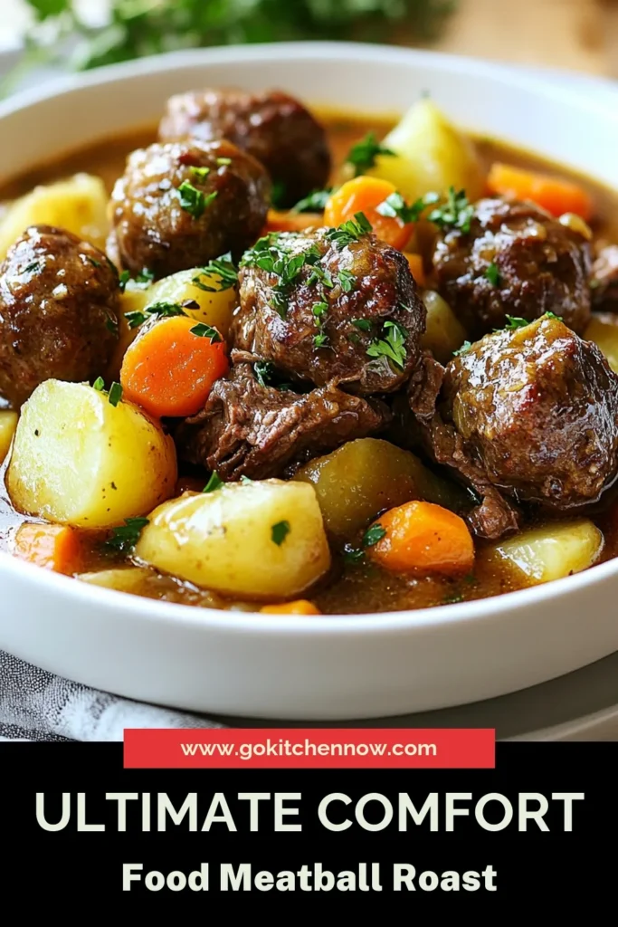 Discover the ultimate comfort food with this Slow Cooker Meatball Pot Roast! This easy meatball dinner features a tender beef chuck roast, savory broth, and hearty vegetables, all cooked to perfection in your slow cooker. Perfect for busy days, this beef chuck roast recipe provides a delicious meal for the whole family. Make your dinner hassle-free with this recipe that promises flavor and satisfaction. Save this savory pot roast idea for your next meal! #slowcooker #meatballdinner #comfortfood #slowcookerrecipes