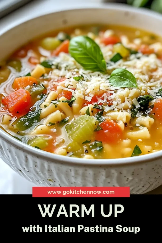 Warm up with this delicious Italian pastina soup, a cozy vegetable soup that’s perfect for any occasion. This easy pastina recipe combines hearty veggies and healthy pasta for a satisfying meal. Loaded with flavor and nutrition, this homemade Italian soup is ready in just 30 minutes! Discover the joy of comforting soups and try this recipe today! Don't forget to save for later! #ItalianPastinaSoup #CozyVegetableSoup #EasyPastinaRecipe #HealthyPastaSoup
