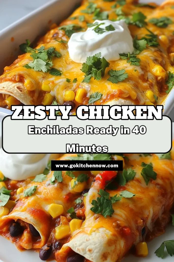 Discover the ultimate quick chicken enchiladas recipe that will elevate your weeknight meals! Packed with shredded chicken, zesty black beans, and topped with melted cheese, these easy enchiladas come together in just 40 minutes. Perfect for busy evenings, this baked chicken enchilada dish is a flavorful, zesty chicken dinner that your family will love. Save this easy enchilada recipe for your next meal! #QuickChickenEnchiladas #EasyEnchiladaRecipe #BakedChickenEnchiladas #ZestyChickenDinner