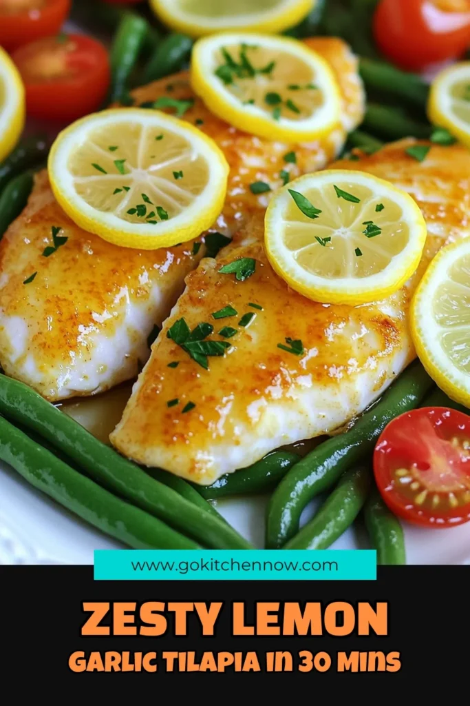 Savor the flavors of Zesty Lemon Garlic Tilapia with this quick and easy recipe! Perfectly baked tilapia fillets are marinated in garlic, lemon, and spices, then paired with fresh cherry tomatoes and green beans for a delightful meal ready in just 30 minutes. Discover how simple it is to create a delicious dish that’s both healthy and satisfying. Click to explore this recipe and elevate your dinner tonight! #TilapiaRecipe #HealthyEating #QuickMeals #SeafoodLovers
