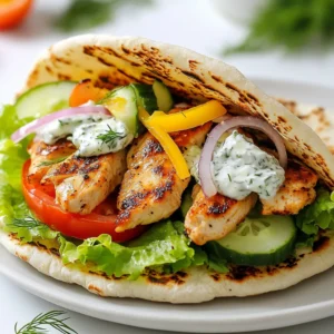To make tasty chicken gyros, gather these main ingredients: - 500g chicken breast, sliced into thin strips - 2 tablespoons olive oil - 2 teaspoons dried oregano - 1 teaspoon garlic powder - 1 teaspoon onion powder - 1 teaspoon paprika - Salt and pepper to taste - 4 pita bread - Fresh tomato, sliced - Red onion, thinly sliced - Fresh lettuce or arugula These ingredients build the foundation of flavor for your gyros. The chicken gets juicy and savory from the olive oil and spices. Using fresh toppings like tomato, onion, and lettuce adds crunch and freshness. Tzatziki is a key part of chicken gyros. You need: - 1 cup Greek yogurt - 1 cucumber, peeled and grated - 2 cloves garlic, minced - 1 tablespoon fresh dill, chopped - 1 tablespoon lemon juice - Salt to taste This sauce is cool and creamy. The Greek yogurt gives it a nice texture. The cucumber and garlic add freshness, while lemon juice brightens the taste. You can enhance your gyros with these optional garnishes: - Feta cheese, crumbled - Sliced olives - Extra fresh herbs like mint or parsley These add even more flavor and color. Feel free to mix and match as you like. It’s all about making your chicken gyros just right for you! {{ingredient_image_1}} To start, take 500 grams of chicken breast and slice it into thin strips. In a mixing bowl, combine the chicken with 2 tablespoons of olive oil, 2 teaspoons of dried oregano, 1 teaspoon of garlic powder, 1 teaspoon of onion powder, and 1 teaspoon of paprika. Add salt and pepper to your taste. Mix everything well, ensuring the chicken gets fully coated. Let this marinate for about 30 minutes. If you have more time, leave it in the fridge overnight for even better flavor. While the chicken marinates, it’s time to prepare the tzatziki sauce. Start by peeling and grating 1 cucumber. Use a clean cloth or paper towel to squeeze out the extra moisture. In a bowl, add 1 cup of Greek yogurt, the grated cucumber, 2 minced garlic cloves, 1 tablespoon of fresh dill, and 1 tablespoon of lemon juice. Mix these ingredients well and add salt to your taste. Be sure to adjust the seasoning if needed. Cover the bowl and refrigerate the sauce until you’re ready to serve. Now, heat a skillet over medium-high heat. Once hot, add the marinated chicken strips. Cook for about 6 to 8 minutes, stirring occasionally. The chicken should be cooked through and lightly browned. For the pita bread, you can warm it in another skillet or in the oven for about 5 minutes until soft and heated through. In the last few minutes of cooking, add the pita to the skillet so it gets nice and warm. Once everything is cooked, you’re ready to assemble your Chicken Gyros! To get the best chicken gyros, marinate the chicken well. Use olive oil, garlic powder, and spices for deep flavor. Let the chicken sit for at least 30 minutes. You can leave it overnight for even better results. When cooking, use medium-high heat. This gives a nice sear and keeps the chicken juicy. Stir occasionally to cook evenly. Tzatziki sauce can be adjusted to fit your taste. If you want more crunch, add diced cucumber instead of grated. For a zestier flavor, add more lemon juice. Fresh herbs like mint or parsley can also be great. If you prefer a creamier sauce, use more Greek yogurt. Always taste and adjust salt to your liking. When assembling your gyros, think about colors and layers. Start with warm pita bread as your base. Add a generous layer of fresh lettuce or arugula. Next, place the cooked chicken on top. Add sliced tomatoes and red onions for crunch. Finally, drizzle tzatziki sauce all over the top. For a fun touch, serve on a wooden board with extra tzatziki in a small bowl. Garnish with fresh dill or mint for a lovely look. Pro Tips Marinate for Maximum Flavor: Allow the chicken to marinate for at least 30 minutes, but for best results, refrigerate it overnight to enhance the flavors. Use Fresh Ingredients: Fresh herbs and vegetables elevate the dish. Opt for fresh dill in the tzatziki and ripe tomatoes for topping the gyros. Drain the Cucumber Well: Make sure to remove as much moisture as possible from the grated cucumber to prevent the tzatziki from becoming watery. Serve Immediately: For the best texture and flavor, assemble and serve the gyros right after cooking the chicken and warming the pita. {{image_2}} You can switch up the protein in your gyros. Instead of chicken, try pork, lamb, or beef. Each meat brings its unique taste. For pork, use thinly sliced shoulder or tenderloin. Lamb adds a rich flavor that pairs well with the tzatziki sauce. If you choose beef, flank steak works great. Adjust cooking times based on the protein for best results. Vegetarian gyros are tasty and easy to make. Use grilled vegetables like zucchini, bell peppers, and mushrooms. Marinate them just like the chicken for extra flavor. You can also use falafel for a protein-packed option. Just fry or bake them until crispy. These options provide great taste and texture, making them perfect for everyone. Tzatziki sauce can have many flavors. For a spicy kick, add chili flakes or chopped jalapeños. You can also mix in roasted red peppers for a smoky taste. Try using different herbs like mint or parsley instead of dill. If you want a creamier sauce, add a touch of sour cream. Each variation adds a new twist to your gyros. To store leftover chicken gyros, first, let them cool down. Place the gyros in an airtight container. They will keep well in the fridge for up to three days. If you want to save them for a longer time, you can freeze the chicken strips separately from the pita and veggies. Freeze them in a freezer-safe bag. They last for about three months in the freezer. Tzatziki sauce should be stored in a clean, airtight container. It can stay fresh in the fridge for up to one week. Make sure to keep it covered to prevent it from absorbing other odors. If you notice any excess water, just drain it off before serving. You can also freeze tzatziki, but the texture may change. It’s best to use it fresh for the best flavor. When reheating chicken gyros, do so gently to keep the meat juicy. You can use a skillet over low heat. Add a bit of olive oil to prevent sticking. Heat for about 5 minutes, turning occasionally. For pita bread, wrap it in foil and warm it in the oven at 350°F for about 5 minutes. This keeps the pita soft and tasty. Avoid using a microwave, as it can make the pita tough. To make Chicken Gyros from scratch, start with fresh chicken breast. Slice it into thin strips. In a bowl, mix olive oil, dried oregano, garlic powder, onion powder, paprika, salt, and pepper. Add the chicken to this mixture and let it marinate for 30 minutes. Meanwhile, prepare the tzatziki sauce by draining grated cucumber, then mixing it with Greek yogurt, minced garlic, fresh dill, lemon juice, and salt. Cook the marinated chicken in a skillet until brown and cooked through. Warm pita bread and assemble with fresh veggies and tzatziki. Yes, you can use store-bought Tzatziki sauce for your Chicken Gyros. It saves time and can still taste great. However, making your own gives you more control over the flavor. Homemade tzatziki is fresh and can be adjusted to your taste. If you choose store-bought, look for one with clean ingredients for a better flavor. Chicken Gyros pair well with several side dishes. Here are some great options: - Greek salad with tomatoes, cucumbers, and feta cheese - Roasted potatoes seasoned with herbs - Grilled vegetables like zucchini and bell peppers - Rice pilaf with lemon and herbs - Pita chips with hummus or baba ganoush These sides complement the flavors of the gyros and add variety to your meal. In this guide, we covered how to make tasty Chicken Gyros. You learned about the main ingredients, the method to prepare the marinated chicken, and how to whip up fresh tzatziki sauce. We shared helpful tips for perfecting your dish and explored different variations to suit your taste. Don't forget to store your leftovers well to enjoy later. With these steps in mind, you can create delicious gyros at home. Enjoy the flavors, and get creative with your choices!