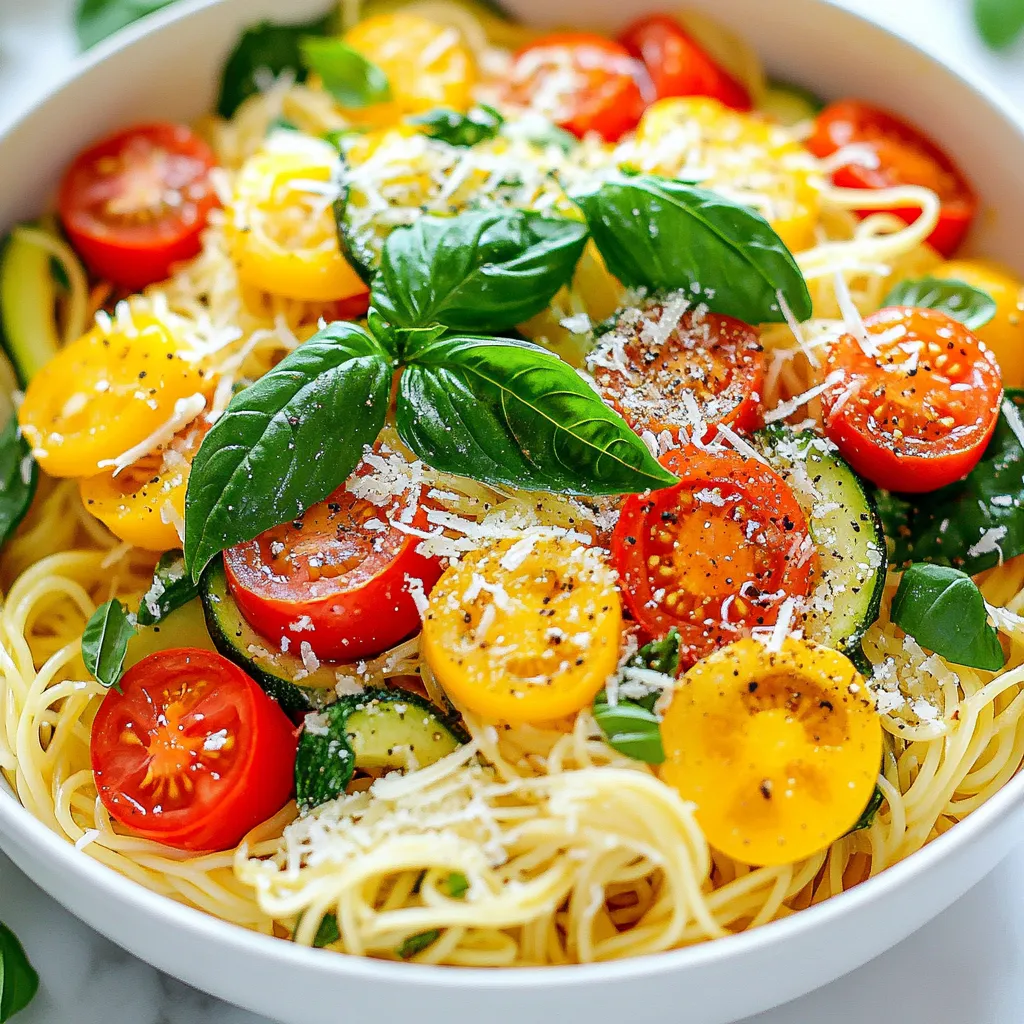 To make One-Pot Veggie Pasta, gather these simple ingredients: - 12 oz spaghetti or any pasta of choice - 2 tablespoons olive oil - 1 medium onion, diced - 3 cloves garlic, minced - 1 bell pepper (any color), diced - 1 cup cherry tomatoes, halved - 1 medium zucchini, sliced - 1 cup corn (fresh or frozen) - 1 cup spinach, roughly chopped - 4 cups vegetable broth - 1 teaspoon Italian seasoning - Salt and pepper to taste - Fresh basil leaves for garnish - Grated Parmesan cheese (optional, for serving) These ingredients come together to create a colorful and tasty dish. Each veggie adds its unique flavor, making every bite a delight. The broth keeps everything moist and rich. You can mix and match veggies based on what you have. This flexibility helps you use fresh produce and minimize waste. Enjoy cooking! {{ingredient_image_1}} Start by heating 2 tablespoons of olive oil in a large pot over medium heat. Next, add 1 diced onion and sauté it for about 3 to 4 minutes. You want the onion to become translucent. Then, stir in 3 cloves of minced garlic. Cook for about 1 minute until it smells amazing. Now, it’s time to add some color! Toss in 1 diced bell pepper, 1 cup of halved cherry tomatoes, and 1 sliced zucchini. Sauté these veggies for about 5 minutes. You want them to be slightly tender but still vibrant. Pour in 4 cups of vegetable broth and bring it to a simmer. Next, add 12 ounces of spaghetti (or your favorite pasta) and 1 cup of corn. Make sure the pasta is fully submerged in the broth. Sprinkle in 1 teaspoon of Italian seasoning, and season with salt and pepper to taste. Cover the pot and reduce the heat to medium-low. Let it cook for about 10 to 12 minutes, stirring halfway through. This helps the pasta cook evenly. Once the pasta is al dente, stir in 1 cup of roughly chopped spinach. You want it to wilt and turn bright green. After that, taste your dish and adjust the seasoning. Add more salt or pepper if needed. Your One-Pot Veggie Pasta is ready to enjoy! To get your pasta just right, adjust cooking times based on the type you use. Thin pasta cooks faster than thicker types. If you use spaghetti, aim for about 10-12 minutes. Stirring halfway through helps keep the pasta from sticking. This simple step makes a big difference. To amp up the taste, think about adding spices. Red pepper flakes add heat. Fresh herbs, like thyme or oregano, brighten the dish. When it comes to broth, homemade is best. It has richer flavor than store-bought. But if you’re in a rush, a good quality store-bought broth works too. Make your dish look lovely with fresh herbs. Chopped basil adds a pop of color. A sprinkle of Parmesan cheese makes it feel special. Serve it warm in a nice bowl to impress your family or friends. Enjoy the beauty of your One-Pot Veggie Pasta! Pro Tips Cook Pasta Al Dente: To achieve the best texture, cook the pasta just until al dente. This will help it maintain a slight bite and prevent it from becoming mushy in the dish. Customize Your Veggies: Feel free to swap in seasonal vegetables or your favorites. Broccoli, asparagus, or even mushrooms can add great flavor and color to your pasta. Boost Flavor with Broth: Using vegetable broth instead of water enhances the overall flavor of the dish. If you want a richer taste, consider adding a splash of white wine to the broth. Garnish Wisely: Fresh herbs like basil or parsley add brightness. For a spicy kick, add red pepper flakes or a drizzle of chili oil when serving! {{image_2}} You can swap seasonal veggies for fresh flavors. Try using asparagus in spring or butternut squash in fall. If you want extra protein, add chickpeas or tofu. They help make the meal more filling and nutritious. Just toss them in when you add the other veggies. Mix and match to create your perfect dish. Pasta shape matters for texture. Spaghetti works great, but you can use penne or fusilli too. Each shape holds sauce differently, giving you a unique bite. If you need gluten-free options, try brown rice or chickpea pasta. They cook well and taste great in this recipe. Herbs can change the whole dish. Use fresh basil, oregano, or thyme to add depth. Each herb brings its own taste, so feel free to experiment. You can also switch up the broth. A mushroom broth gives a hearty flavor, while a light vegetable broth keeps it fresh and vibrant. Store any leftovers in airtight containers. This keeps the pasta fresh and tasty. In the fridge, it stays good for about 3 to 5 days. Make sure to cool it first before sealing it tight. To freeze One-Pot Veggie Pasta, let it cool completely. Then, place it in freezer-safe bags or containers. Remove as much air as possible. It lasts well for up to 2 months. When you’re ready to eat, thaw it in the fridge overnight. Reheat in a pot over low heat. Add a splash of broth or water to keep it moist. There are many fun ways to use leftover pasta! Try adding it to soups for extra flavor. You can also mix it into a salad for a quick lunch. Another idea is to bake it with cheese for a creamy pasta dish. The possibilities are endless! This dish takes about 25 minutes to make. The prep time is 10 minutes. You'll need about 15 minutes for cooking. Cook time includes sautéing the veggies and boiling the pasta. Yes, you can make this recipe gluten-free. Just use gluten-free pasta instead of regular pasta. Many brands offer various shapes, so you can choose what you like best. To add protein, consider chickpeas or diced chicken. You can also include cooked beans, like black beans or white beans. For healthy fats, try adding avocado or a drizzle of olive oil. Nuts or seeds can also boost nutrition. Yes, frozen vegetables can work well. They save time and are often just as nutritious. Just remember to adjust cooking times. Frozen veggies usually need a minute or two longer to cook since they are cold. We covered a simple and tasty One-Pot Veggie Pasta recipe from start to finish. You've learned about key ingredients, easy steps, and helpful tips to enhance flavor and texture. Don't forget the many ways to customize your dish with different veggies or pasta types. With a few easy swaps, you can make this recipe your own. Plus, it’s perfect for quick meals during busy days. Enjoy exploring new flavors and sharing this dish with loved ones!