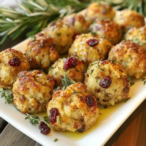 To make these tasty cranberry turkey stuffing balls, gather the following items: - 2 cups stale bread, cubed - 1 cup cooked turkey, shredded - 1/2 cup dried cranberries, chopped - 1/4 cup chopped celery - 1/4 cup onion, finely chopped - 1/2 teaspoon dried sage - 1/2 teaspoon thyme - 1/4 teaspoon garlic powder - 1 egg, beaten - 1/4 cup chicken broth - Salt and pepper to taste - 1 tablespoon olive oil (for drizzling) You can swap ingredients if needed. Here are some easy options: - Use fresh bread instead of stale for a softer texture. - Substitute rotisserie chicken for cooked turkey to save time. - Replace dried cranberries with raisins or chopped apples for a twist. - Use vegetable broth in place of chicken broth for a vegetarian option. Using fresh ingredients makes a big difference. Fresh bread gives better flavor and texture. Fresh veggies add crunch and taste. Dried herbs should not be too old. They lose flavor over time. When you use fresh items, your stuffing balls will taste amazing. Always choose ingredients that are in good shape. This will make your dish shine. {{ingredient_image_1}} 1. First, preheat your oven to 375°F (190°C). Line a baking sheet with parchment paper. This makes cleanup easy. 2. In a large bowl, combine 2 cups of stale bread cubes, 1 cup of shredded turkey, and 1/2 cup of chopped dried cranberries. 3. Add 1/4 cup of chopped celery and 1/4 cup of finely chopped onion to the bowl. 4. Sprinkle in 1/2 teaspoon of dried sage, 1/2 teaspoon of thyme, and 1/4 teaspoon of garlic powder. Add salt and pepper to taste. Mix everything well. 5. In another bowl, whisk together 1 beaten egg and 1/4 cup of chicken broth. Blend until smooth. 6. Pour the egg mixture into the bread and turkey mix. Stir gently until everything is moistened but not mushy. 7. With your hands, form the mixture into small balls, about 1.5 inches in size. Place them on the lined baking sheet. 8. Drizzle the tops with 1 tablespoon of olive oil. This helps them brown nicely in the oven. 9. Bake for 20-25 minutes, or until the balls turn golden brown and feel firm when touched. - Space the stuffing balls evenly on the baking sheet. This allows hot air to flow around them. - Rotate the baking sheet halfway through baking for even heat distribution. - Keep an eye on the color. You want them golden brown but not burnt. To make great stuffing balls, use stale bread. Fresh bread can make them soggy. Cut the bread into small cubes, about half an inch. This helps them hold together better. Mix your dry ingredients first. This ensures even flavor in each bite. When you add the liquid, do it slowly. This way, the bread absorbs the moisture without getting too wet. Form the balls gently. Too much pressure can make them dense. Aim for about 1.5 inches in size for even baking. If your stuffing balls fall apart, you might need more moisture. Try adding a bit more chicken broth or egg. If they are too dry, add a splash of broth. If they don’t brown well, make sure to drizzle olive oil on top before baking. This helps them get that nice, golden color. If they taste bland, add a bit more salt and herbs. Taste your mixture before baking to adjust flavors. Mixing is key for the right texture. Use your hands to gently combine the ingredients. This keeps the bread from getting too mushy. Make sure all the pieces of turkey and cranberries are evenly spread. When shaping, use a light touch. Roll the mixture into balls without squeezing too hard. Place them on the baking sheet with some space between them. This helps them cook evenly and get crispy edges. Always bake in a preheated oven. This ensures they cook through and brown nicely. Pro Tips Use Day-Old Bread: Stale bread is key for the best texture; it absorbs moisture without becoming soggy. Customize Your Add-Ins: Feel free to add nuts, apples, or other dried fruits for extra flavor and texture. Don’t Overmix: Mix just until combined to keep the stuffing balls tender and prevent them from becoming dense. Check for Crispiness: For extra crunch, broil the stuffing balls for an additional 2-3 minutes at the end of baking. {{image_2}} You can swap ingredients to suit your taste. If you want a twist, try using cornbread instead of stale bread. Cornbread adds a light, sweet flavor. You can also use leftover chicken if turkey is not available. For a fruity kick, add chopped apples or pears. They pair well with cranberries and turkey. For a gluten-free option, use gluten-free bread. Many brands make great gluten-free bread that works well in this recipe. If you want a vegetarian version, replace turkey with cooked mushrooms or chickpeas. These alternatives add texture and protein. Use vegetable broth instead of chicken broth for added flavor. To boost flavor, add fresh herbs like parsley or rosemary. They brighten the dish and add a nice aroma. A splash of lemon juice can also enhance the taste. For a spicy kick, sprinkle in some red pepper flakes. This gives your stuffing balls a bit of heat and depth. To keep your leftovers fresh, place them in an airtight container. Make sure they cool down first. Store them in the fridge for up to three days. Label the container with the date. This helps you track how long they have been stored. When you’re ready to eat, preheat the oven to 350°F (175°C). Place the stuffing balls on a baking sheet. Heat them for about 10-15 minutes. This warms them up nicely and keeps them crisp. You can also microwave them, but they may not stay as crunchy. To freeze, first let the stuffing balls cool completely. Place them in a single layer on a baking sheet. Freeze them for about an hour. Once frozen, move them to a freezer bag. Remove as much air as possible. They can last for up to three months. When you’re ready to eat, thaw them overnight in the fridge before reheating. Yes, you can make these stuffing balls ahead of time. Prepare the mixture up to step 6. Form the balls and place them on a baking sheet. Cover them tightly with plastic wrap or foil. Store them in the fridge for up to 24 hours. When you’re ready to bake, just drizzle with olive oil and bake as directed. Cranberry Turkey Stuffing Balls pair well with many dishes. Here are some great ideas: - Roast turkey or chicken - A warm green salad - Mashed potatoes or sweet potatoes - A side of cranberry sauce for dipping - Steamed or roasted vegetables These sides add color and flavor to your meal. To check if your stuffing balls are done, look for a golden brown color. They should feel firm to the touch. You can also use a food thermometer. Insert it into the center of a ball. It should read 165°F (74°C). If they are not done, bake them for a few more minutes. In this blog post, we explored how to make Cranberry Turkey Stuffing Balls. We covered the key ingredients, including options for substitutions and the importance of freshness. The step-by-step instructions ensured clear cooking methods. We shared helpful tips to improve your results and variations to fit different diets. Finally, we discussed proper storage and reheating. Remember, using fresh ingredients leads to better taste. Enjoy making this dish and impress your guests!