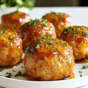 For these tasty mini glazed chicken meatloaves, you will need: - 1 pound ground chicken - 1/2 cup breadcrumbs - 1/4 cup grated Parmesan cheese - 1/4 cup finely chopped onion - 2 cloves garlic, minced - 1 large egg - 1 tablespoon Worcestershire sauce - 1 teaspoon dried Italian herbs - Salt and pepper to taste - 1/4 cup ketchup - 2 tablespoons brown sugar - 1 tablespoon apple cider vinegar These ingredients come together to create moist and flavorful meatloaves. Ground chicken is lean and takes on flavors well. The breadcrumbs help bind everything. Parmesan cheese adds a nice salty touch. Onion and garlic bring depth to the dish. The Worcestershire sauce adds a savory kick. You can make your mini meatloaves even more appealing with some garnishes. I suggest: - Fresh parsley, chopped This adds a vibrant green color and fresh flavor. You can sprinkle it on top right before serving. It makes the dish look beautiful and adds a pop of taste. Pair these mini meatloaves with great side dishes! I recommend: - Mashed potatoes - Steamed vegetables - A fresh garden salad Mashed potatoes bring comfort, while steamed vegetables add nutrition. A salad can provide crunch and freshness. These sides work well together and make the meal complete. Enjoy your cooking adventure! {{ingredient_image_1}} First, set your oven to 375°F (190°C). This helps your meatloaves cook evenly. While the oven heats, line a baking sheet with parchment paper. This makes clean-up easy and helps the meatloaves not stick. In a large bowl, mix together the ground chicken, breadcrumbs, and Parmesan cheese. Next, add in the finely chopped onion and minced garlic. Crack in one egg, then pour in the Worcestershire sauce. Sprinkle the dried Italian herbs, salt, and pepper over the mix. Use your hands to combine everything well. You want all the flavors to blend nicely. Once mixed, divide the meat mixture into eight equal parts. Shape each part into a mini meatloaf. Place them on the lined baking sheet. In a small bowl, whisk together the ketchup, brown sugar, and apple cider vinegar until it’s smooth. Brush this glaze over the top of each meatloaf. This will give them a tasty finish. Now, it’s time to bake! Place the baking sheet in the oven and set a timer for 25-30 minutes. The meatloaves are done when their internal temperature hits 165°F (74°C). This ensures they are safe to eat and fully cooked. After baking, let the meatloaves rest for about 5 minutes. This helps keep them juicy. When ready, garnish with freshly chopped parsley. You can serve them with sides like mashed potatoes or a fresh salad for a complete meal. Enjoy your delicious mini glazed chicken meatloaves! To keep your mini meatloaves moist, use ground chicken with some fat. The fat adds flavor and keeps the meat tender. Mix in breadcrumbs and grated cheese for extra moisture. A large egg helps bind ingredients and adds moisture too. Avoid overmixing; just combine until blended. Boost the taste of your mini meatloaves with fresh herbs. You can add parsley, thyme, or basil for bright flavors. Consider mixing in diced bell peppers or carrots for sweetness and crunch. The Worcestershire sauce adds depth, but you can try soy sauce for a twist. Topping them with a tasty glaze, like a mix of ketchup, brown sugar, and apple cider vinegar, takes them to a new level. One common mistake is overcooking. Use a meat thermometer to check for 165°F. This ensures juicy meatloaves. Another mistake is not letting them rest after baking. Resting helps the juices redistribute, making each bite moist. Lastly, don’t skip the parsley garnish; it adds a lovely touch and freshness. Pro Tips Use Fresh Ingredients: Always opt for fresh garlic and herbs for enhanced flavor in your meatloaves. Customize Your Glaze: Feel free to experiment with different sauces or add spices to the glaze for a unique twist. Check for Doneness: Use a meat thermometer to ensure the meatloaves reach the safe internal temperature of 165°F (74°C). Rest Before Serving: Allow the meatloaves to rest for a few minutes after baking; this helps retain moisture and improves texture. {{image_2}} You can make this dish even healthier. Use ground turkey instead of ground chicken. It has less fat and is still tasty. Try whole wheat bread crumbs for extra fiber. You can also add finely chopped spinach or carrots for more nutrients. These swaps keep the meatloaf moist and flavorful. Want to mix it up? Change the herbs and spices. Use cumin and chili powder for a Mexican twist. Try adding some soy sauce and ginger for an Asian flair. You can even swap ketchup for barbecue sauce for a smoky taste. Each change can make the meatloaf unique. Make mini meatloaf muffins for fun shapes. Use a muffin tin for easy serving. Just follow the same steps but fill each cup halfway. Bake for about 20 minutes. The kids will love these little bites! They are perfect for lunchboxes or snacks. After cooking, let the mini glazed chicken meatloaves cool. Place them in an airtight container. They will stay fresh in the fridge for up to three days. For best taste, eat them within this time frame. You can also wrap each meatloaf in plastic wrap for extra protection. Want to save some for later? You can freeze the meatloaves. First, cool them completely. Then, wrap each one in plastic wrap. Place the wrapped meatloaves in a freezer-safe bag. They will stay good for up to three months. When you are ready to eat, thaw them in the fridge overnight. To reheat, place the meatloaves on a baking sheet. Preheat your oven to 350°F (175°C). Heat them for about 15-20 minutes. You want them warm all the way through. If you prefer a microwave, heat each meatloaf on a plate for about 1-2 minutes. Just make sure they are hot before serving! You can make mini glazed chicken meatloaves ahead of time. Mix all the ingredients as usual. Shape the loaves and place them on the baking sheet. Cover them and store in the fridge. You can prepare them a day before you bake. When you're ready, just glaze and bake as directed. Yes, you can use ground turkey instead of chicken. Ground turkey has a similar texture and flavor. Just keep in mind that it can be a bit drier. You may want to add some extra seasoning or moisture. To check if the meatloaf is done, use a meat thermometer. Insert it into the center of the meatloaf. It should read 165°F (74°C) to be safe to eat. If you don’t have a thermometer, cut into one. The meat should be no longer pink, and the juices should run clear. Yes, mini meatloaves are great for the freezer. After baking, let them cool completely. Wrap each meatloaf tightly in plastic wrap. Place them in a freezer bag or container. They can last up to three months in the freezer. Absolutely! You can use any sauce you like for glazing. Try barbecue sauce for a smoky flavor. Sweet chili sauce adds a nice kick. Even a mix of honey and soy sauce works well. Get creative with your favorite flavors! A juicy meatloaf comes from the right balance of ingredients. Using ground chicken with fat helps keep it moist. Adding breadcrumbs soaked in liquid also helps. Don’t skip the egg; it binds moisture in. Lastly, avoid overcooking to keep it tender. You learned the key ingredients for mini glazed chicken meatloaves and how to prepare them. We discussed easy steps for mixing, shaping, and baking, plus tips to make them moist. You can also use various flavor options and store leftovers effectively. Remember, these meatloaves are fun to make and delicious to eat. Enjoy experimenting with different garnishes and sides. Your meals can be quick, tasty, and satisfying. Now, go ahead and create your perfect mini meatloaf!