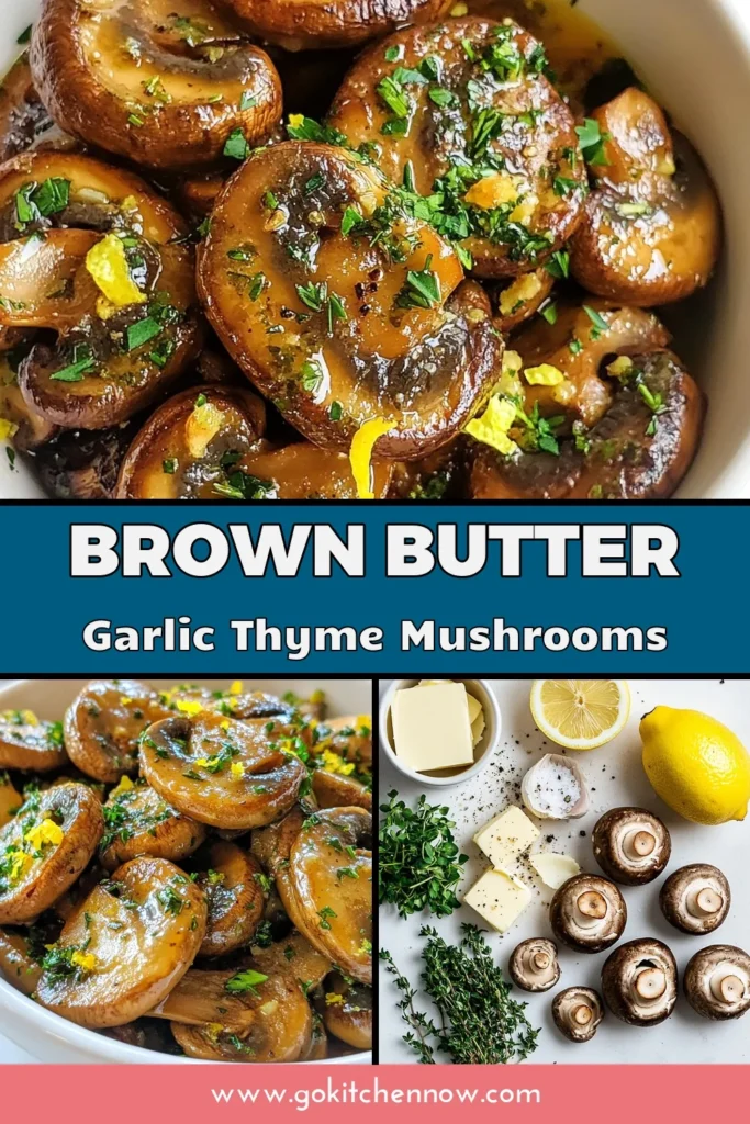 Discover an easy mushroom recipe that elevates your meals! These brown butter garlic thyme mushrooms are sautéed cremini mushrooms cooked to perfection with nutty brown butter, aromatic garlic, and fresh thyme. This simple recipe is perfect as a side dish or topping for meats. Enjoy the burst of flavors and impress your guests. Save this delicious brown butter garlic recipe today and bring gourmet cooking to your home! #MushroomRecipe #BrownButter #EasyCooking #GarlicThyme