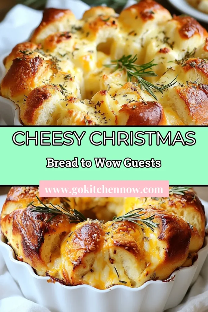 Get ready for the holidays with this Cheesy Pull-Apart Christmas Bread recipe! This easy pull-apart bread combines gooey mozzarella and sharp cheddar, making it the perfect holiday appetizer bread. Ideal for festive gatherings, this mozzarella cheddar bread is not only delicious but also simple to make. Follow our step-by-step instructions and impress your guests! Save this Christmas bread recipe for your next celebration! #CheesyPullApartBread #ChristmasBreadRecipe #HolidayAppetizerBread #EasyPullApartBread