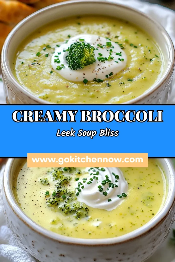 Discover how to make a deliciously creamy broccoli leek soup that will warm your soul. This easy creamy soup recipe combines broccoli, leeks, and potatoes for a healthy vegetable soup that’s packed with flavor. Perfect for vegans, this potato broccoli soup is a nutritious meal any time of year. Don't miss out on this comforting dish – save the recipe for later and impress your loved ones. #VeganRecipes #HealthyEating #SoupSeason #ComfortFood