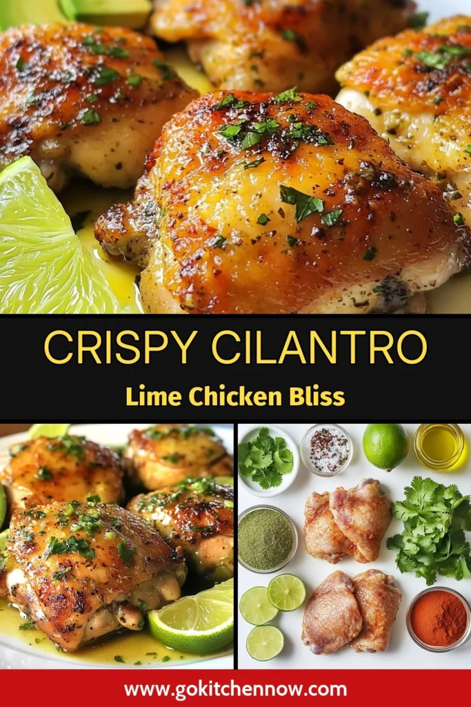 Discover the deliciousness of crispy cilantro lime chicken thighs with this easy marinated chicken thighs recipe! This oven-baked chicken thighs dish is perfect for a healthy chicken thigh dinner that your family will love. Enjoy perfectly crispy skin infused with zesty lime and cilantro flavors. Ready to impress at your dinner table? Save this recipe for your next meal! #CrispyCilantroLimeChicken #HealthyDinnerIdeas #ChickenThighRecipes #EasyDinnerRecipes