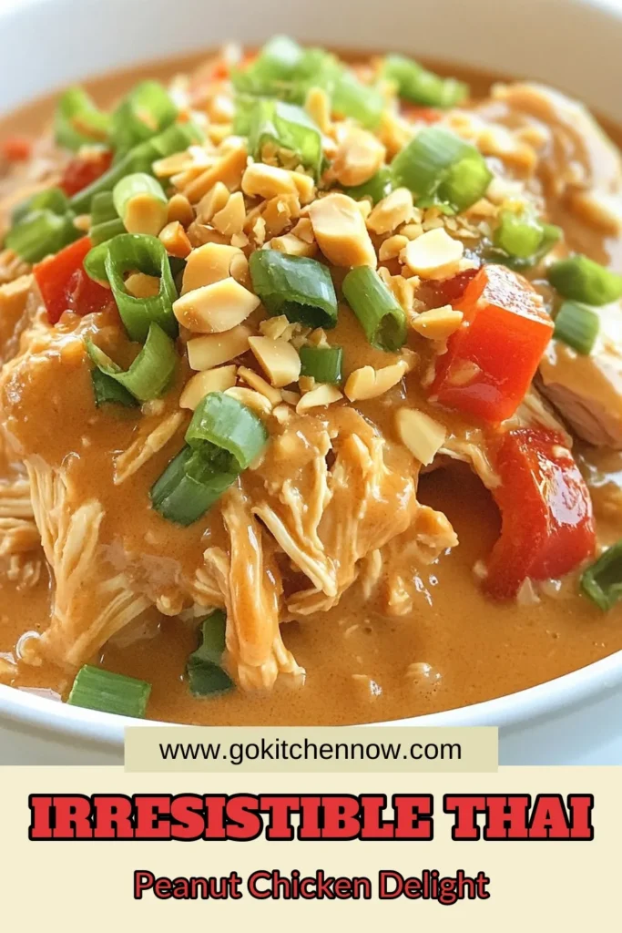 Discover the delicious flavors of Slow Cooker Thai Peanut Chicken, the perfect dish for busy weeknights! This Easy Slow Cooker Chicken Recipe features tender chicken thighs cooked in a creamy, gluten-free peanut butter sauce. You'll love how simple it is to throw together and how packed with flavor it is. Don’t miss out on this Peanut Butter Chicken Slow Cooker recipe! Save this Gluten-Free Thai Chicken Recipe for your next family meal! #SlowCookerRecipes #ThaiFood #GlutenFree #EasyDinner