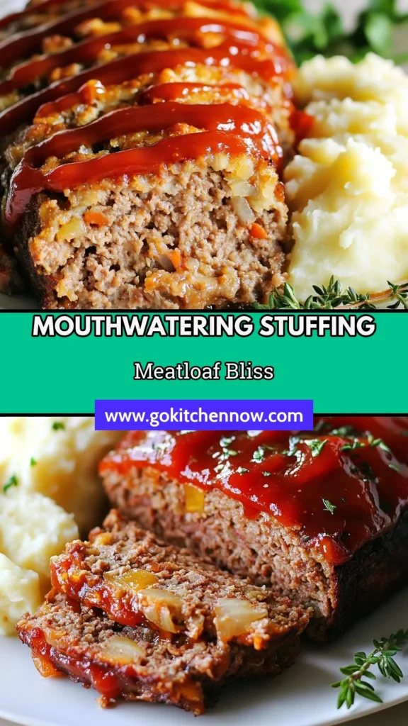 Discover the ultimate stuffing meatloaf recipe that combines ground beef meatloaf with the savory goodness of stuffing mix. This easy meatloaf with stuffing is topped with delicious cheese and your favorite sauce for added flavor. Perfect for family dinners, this homemade meatloaf recipe is guaranteed to satisfy. Ready to impress? Try this flavorful dish today and watch it become a family favorite! #MeatloafRecipe #GroundBeef #EasyDinner #ComfortFood