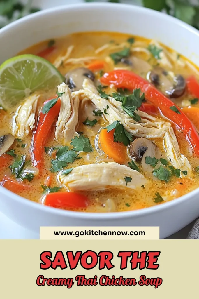 Discover the ultimate comfort food with this Crockpot Thai Coconut Chicken Soup! This easy Thai soup recipe combines tender chicken thighs, fresh veggies, and rich coconut milk for a deliciously warming dish. Perfect for busy days, this slow cooker chicken soup is flavorful and nourishing. Don't miss out on this easy-to-make Thai coconut soup. Try it today and save for later! #CrockpotThaiSoup #CoconutChickenSoupRecipe #SlowCookerChickenSoup #EasyThaiSoupRecipe