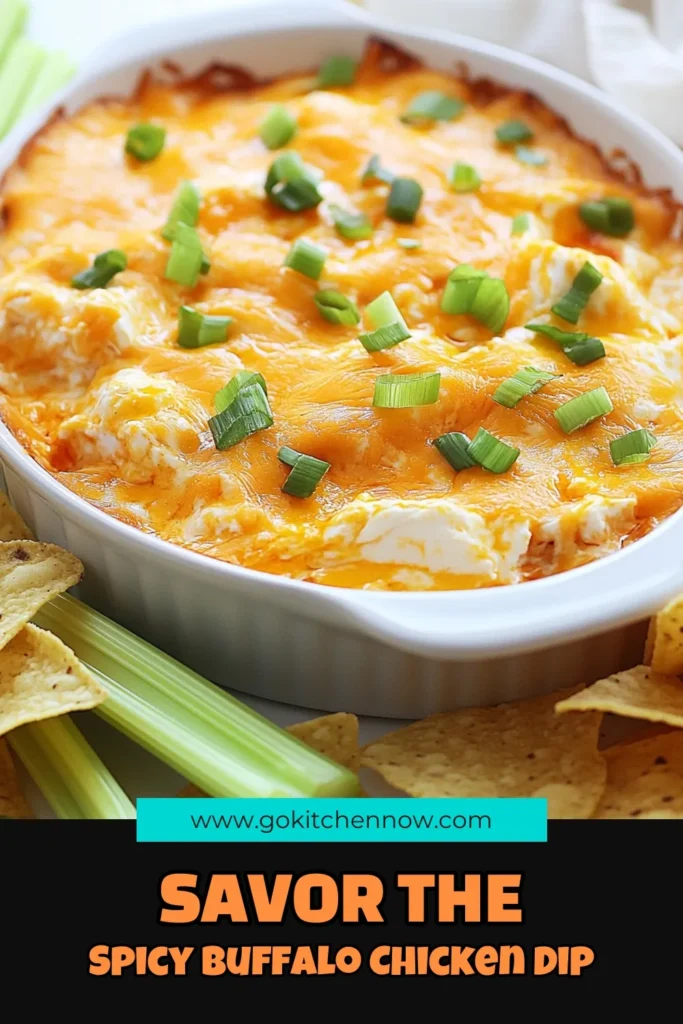 Get ready to impress your guests with this Easy Buffalo Chicken Dip! This Spicy Buffalo Chicken Dip is a must-have for game day or any gathering. Featuring a creamy blend of cream cheese and Greek yogurt, this Cheesy Chicken Dip with Buffalo Sauce is irresistible. Bake it to create a Baked Buffalo Chicken Delight that everyone will love. Try this Creamy Buffalo Chicken Recipe today and make your next event unforgettable! Save this recipe for your next party! #BuffaloChickenDip #AppetizerRecipes #GameDayFood #PartyFood