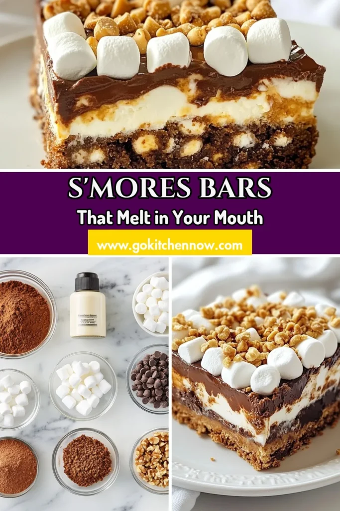 Indulge in this S'mores Magic Bars recipe for the ultimate easy s'mores dessert! Made with graham cracker chocolate bars, mini marshmallows, and rich chocolate, these no-bake s'mores bars are perfect for any occasion. With just a few simple steps, you can create delicious mini marshmallow chocolate treats that everyone will love. Save this recipe for an irresistible treat you'll crave! #SmoreMagic #EasyDessert #NoBakeTreats #ChocolateBars