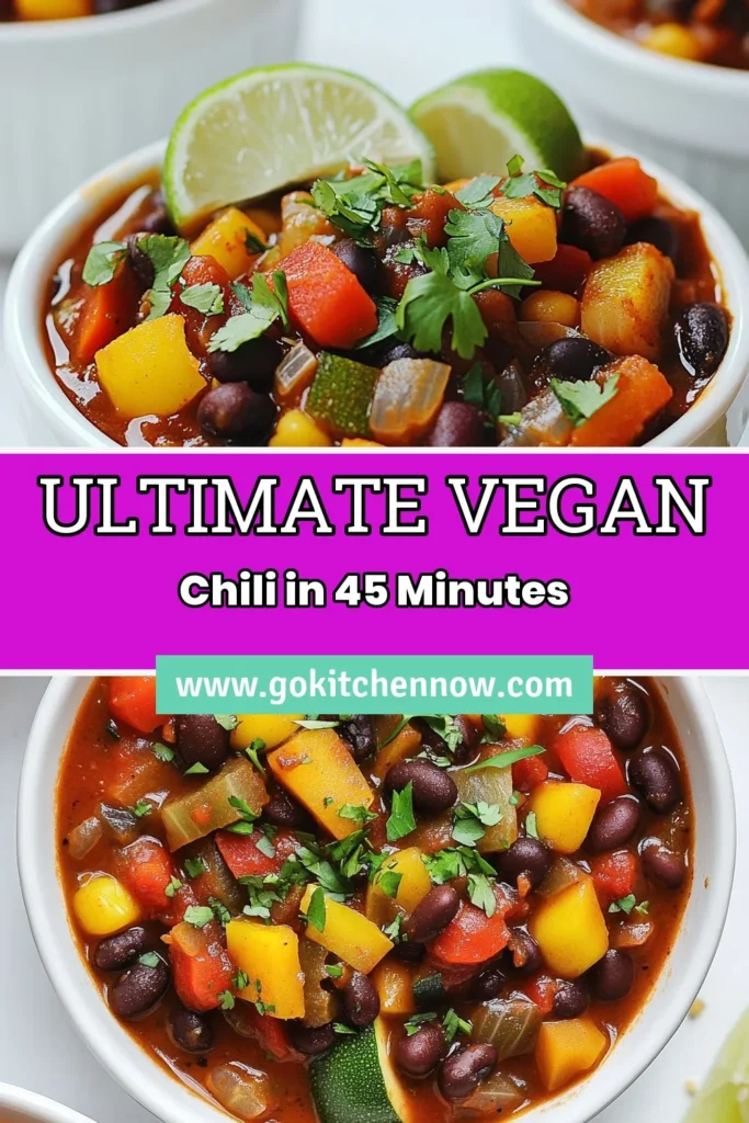 Looking for the best vegan chili recipe? Try this easy vegan chili, packed with wholesome vegetables and loaded with flavor. Our healthy plant-based chili features spicy notes from chili powder and fresh cilantro for the perfect finishing touch. Enjoy this comforting dish any night of the week! Save this recipe for the best vegan chili experience you’ll love! #VeganChiliRecipe #EasyVeganChili #HealthyPlantBasedChili #SpicyVeganChili